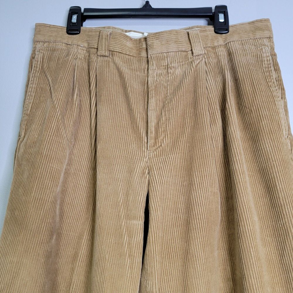 LL Bean Corduroy Pants Mens 35x30 Tan Corduroy Pleated Front Cuffed Hem Gorpcore - Picture 6 of 10